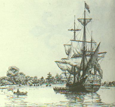 Penn Arrival - Drawing of Ship in the Water